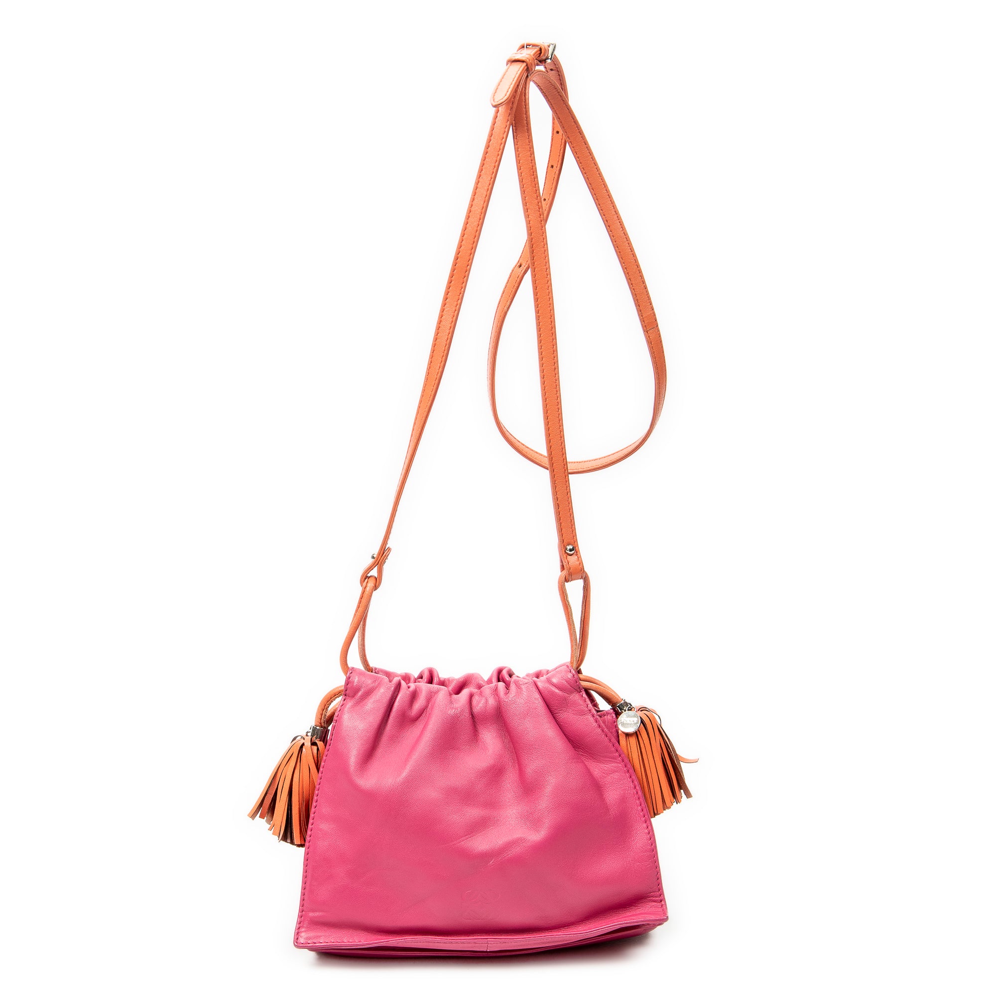 Shoulder Bag Mini Bicolor Tassel Flamenco Fuchsia Pink Calfskin Leather