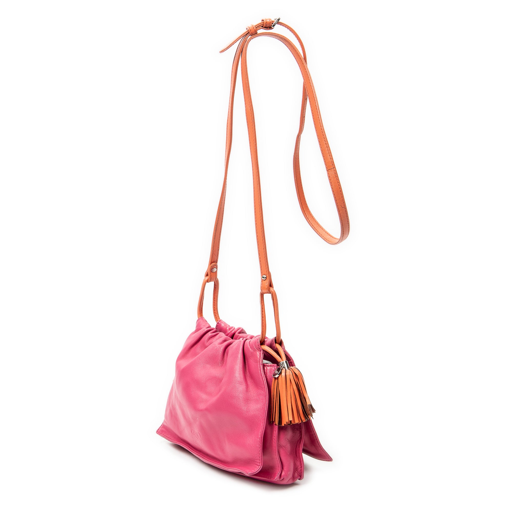 Shoulder Bag Mini Bicolor Tassel Flamenco Fuchsia Pink Calfskin Leather