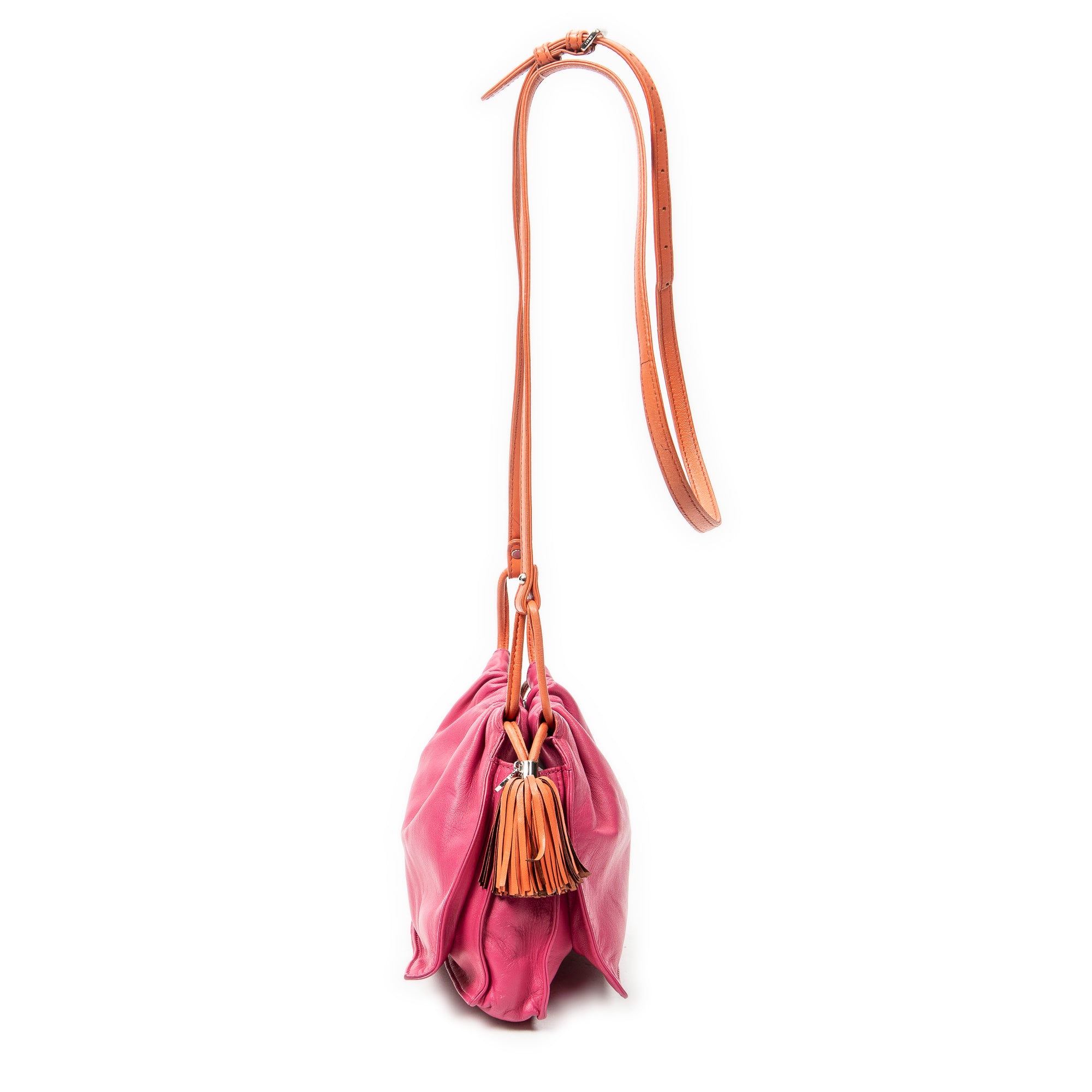 Shoulder Bag Mini Bicolor Tassel Flamenco Fuchsia Pink Calfskin Leather