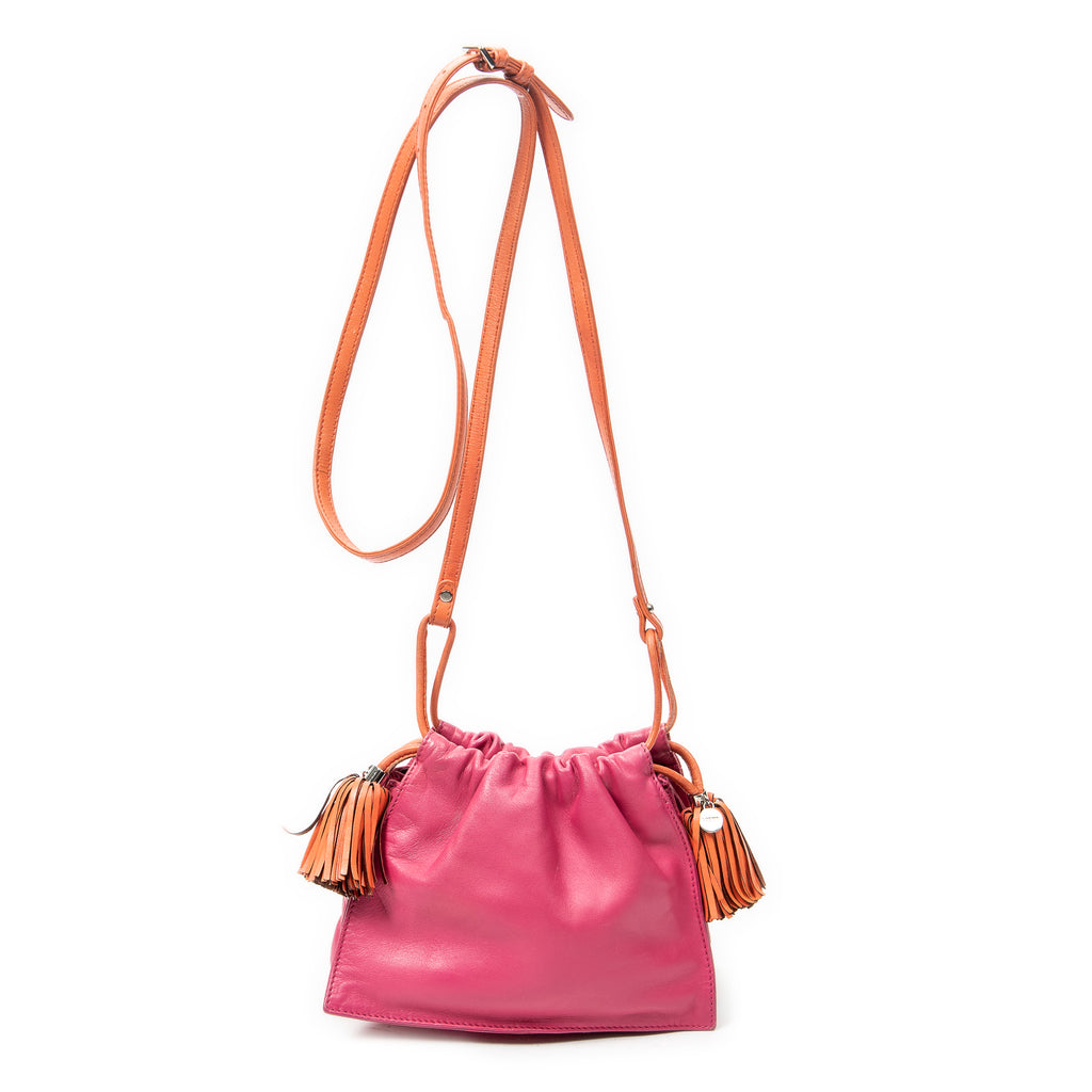 Shoulder Bag Mini Bicolor Tassel Flamenco Fuchsia Pink Calfskin Leather