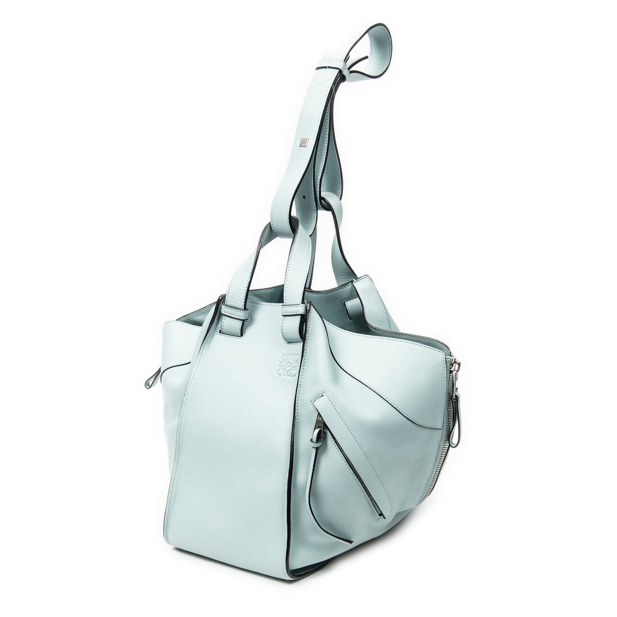 Shoulder Bag Large Hammock Light Blue Calfskin Leather