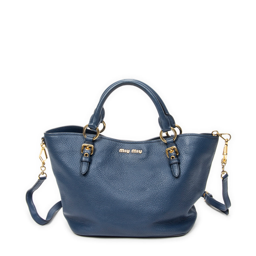 Shoulder Bag Convertible Shopping Tote Navy Vitello Caribu Leather