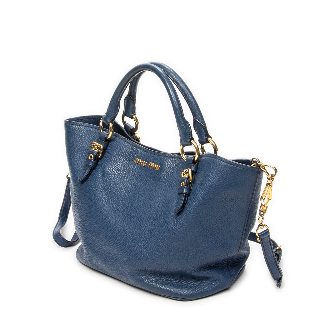 Shoulder Bag Convertible Shopping Tote Navy Vitello Caribu Leather