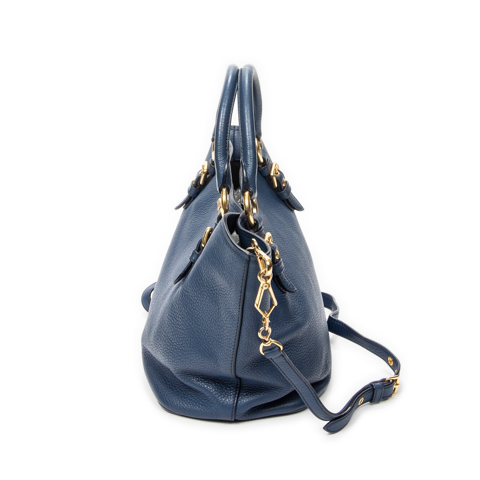 Shoulder Bag Convertible Shopping Tote Navy Vitello Caribu Leather