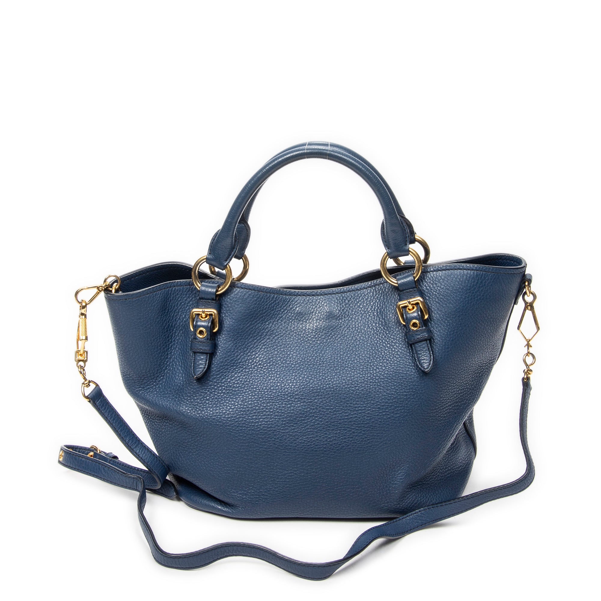 Shoulder Bag Convertible Shopping Tote Navy Vitello Caribu Leather