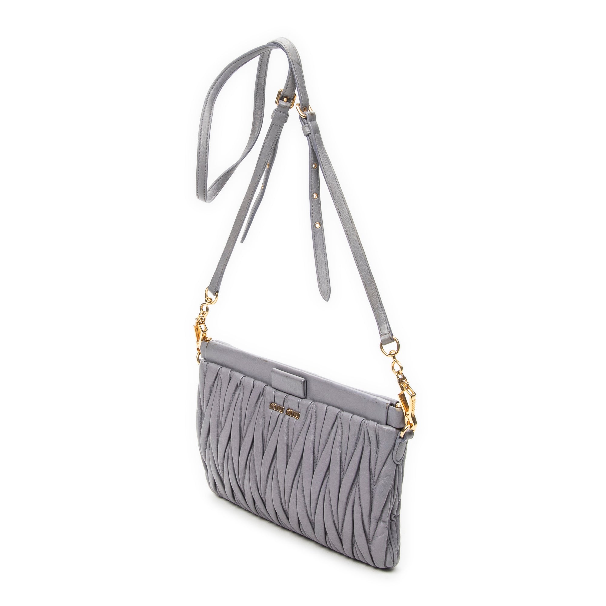 Shoulder Bag Frame Clutch Crossbody Lilac Nappa Matelasse Leather