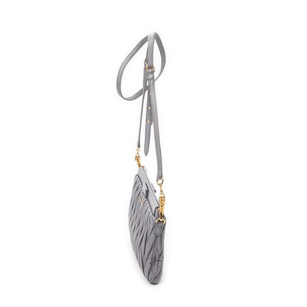 Shoulder Bag Frame Clutch Crossbody Lilac Nappa Matelasse Leather