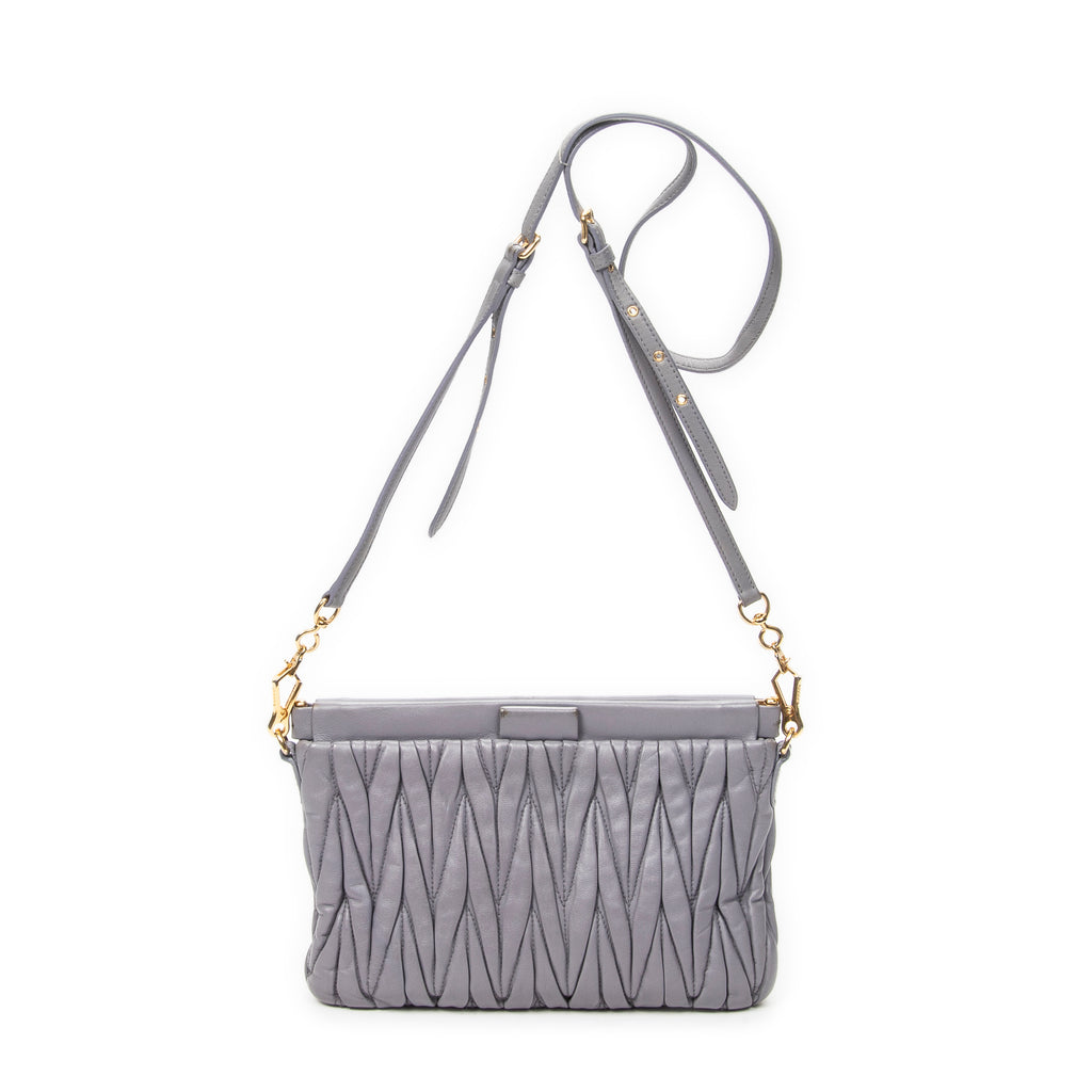 Shoulder Bag Frame Clutch Crossbody Lilac Nappa Matelasse Leather