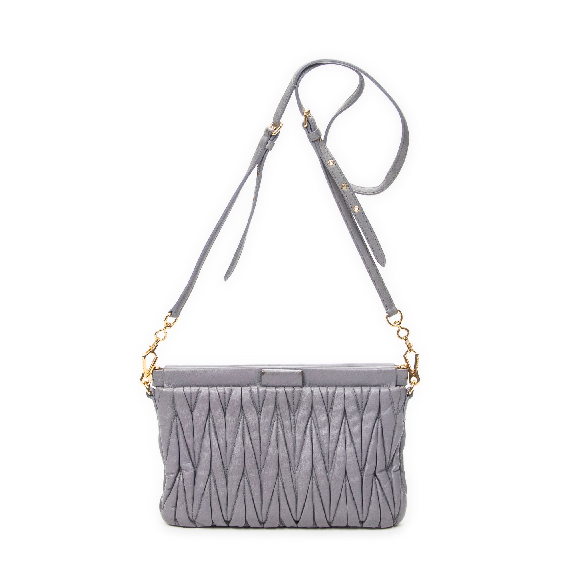 Shoulder Bag Frame Clutch Crossbody Lilac Nappa Matelasse Leather