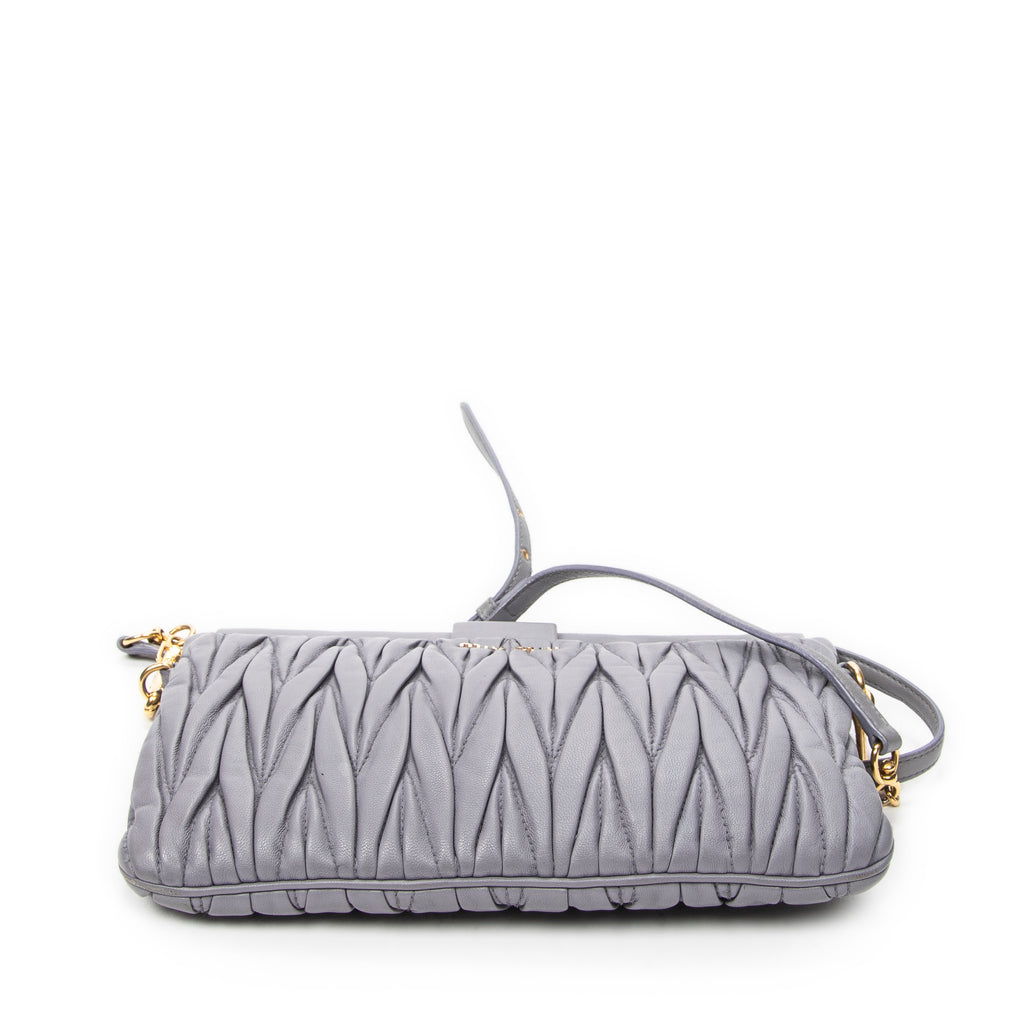 Shoulder Bag Frame Clutch Crossbody Lilac Nappa Matelasse Leather