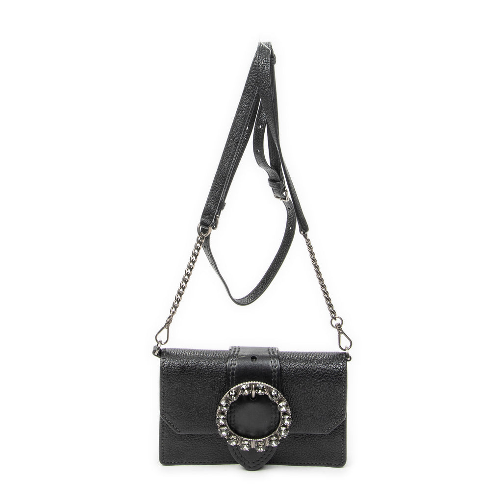 Shoulder Bag Mini Jewel Flap Crossbody Black Madras Leather