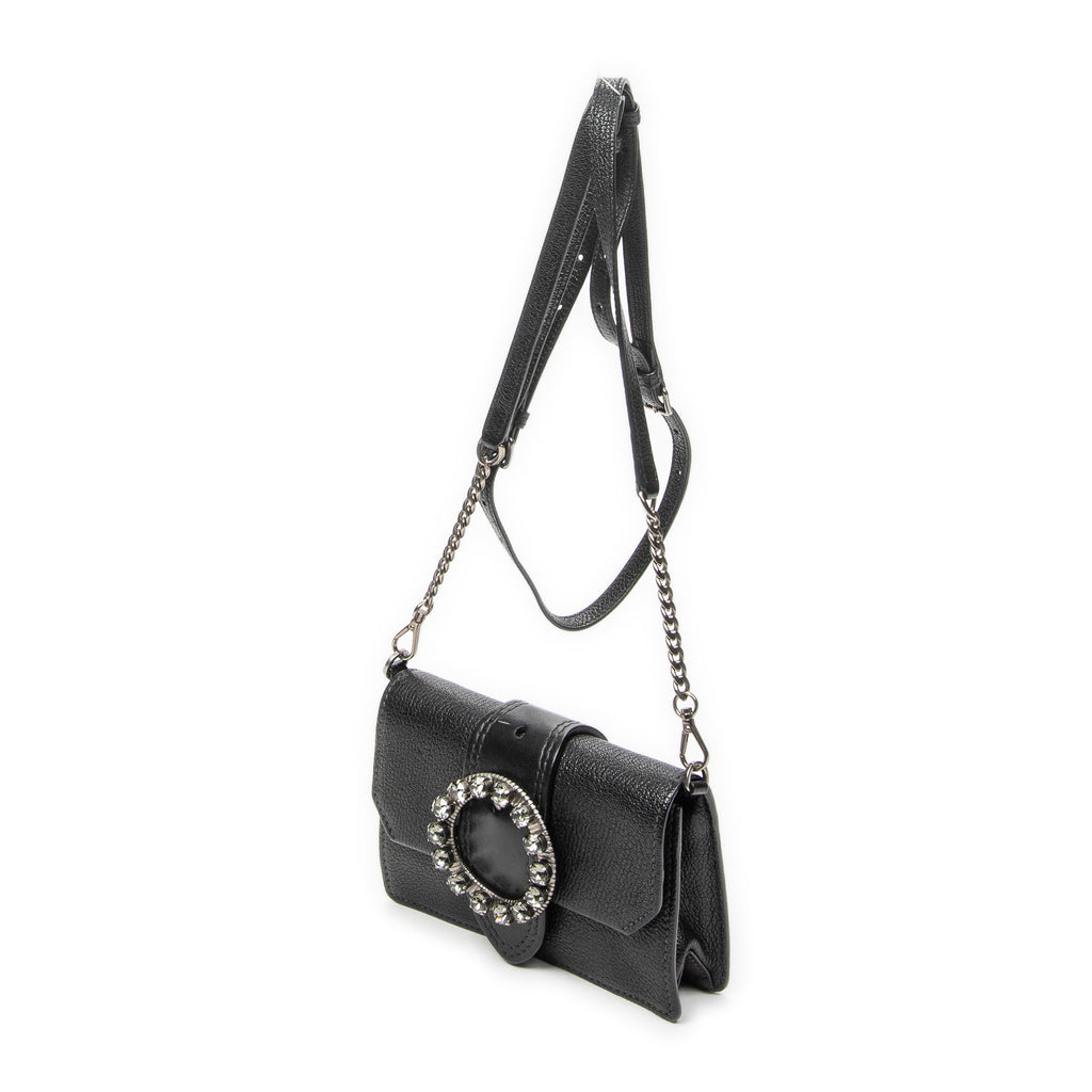 Shoulder Bag Mini Jewel Flap Crossbody Black Madras Leather
