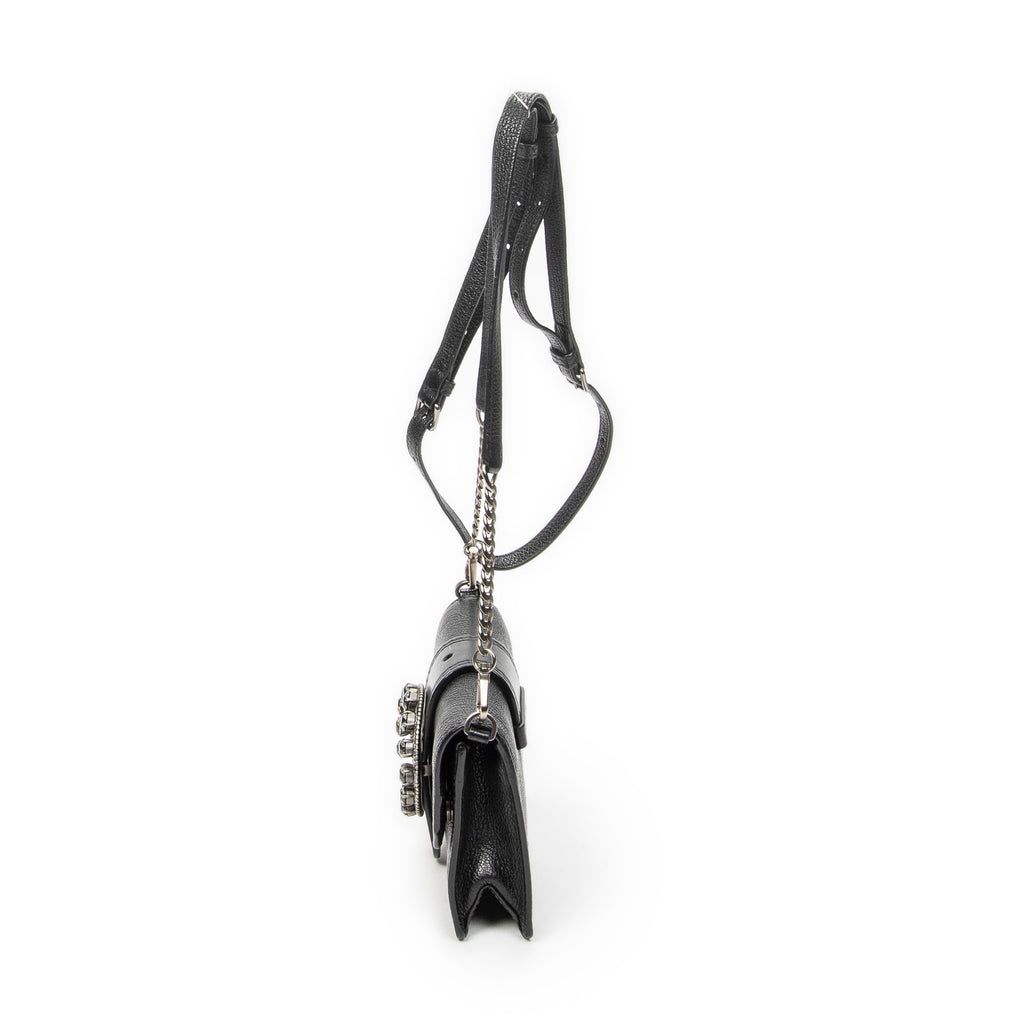 Shoulder Bag Mini Jewel Flap Crossbody Black Madras Leather