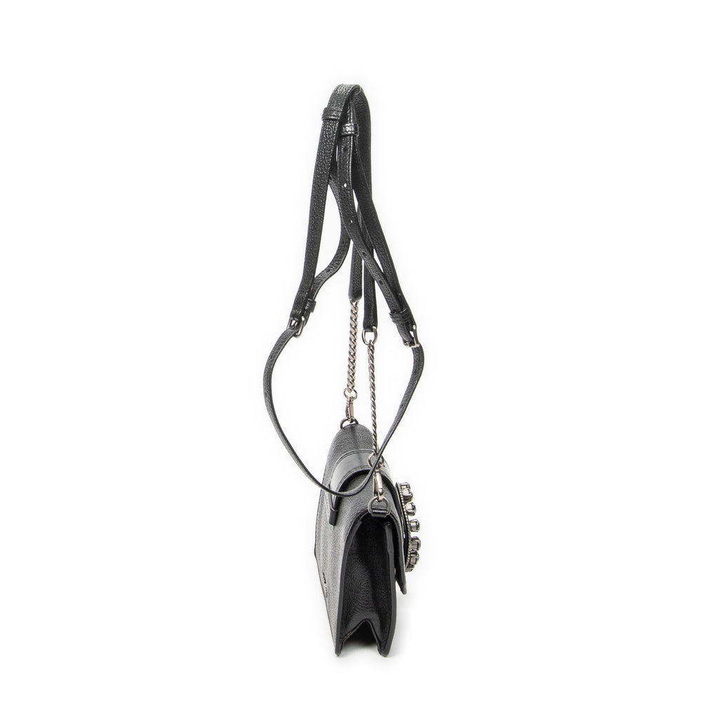 Shoulder Bag Mini Jewel Flap Crossbody Black Madras Leather