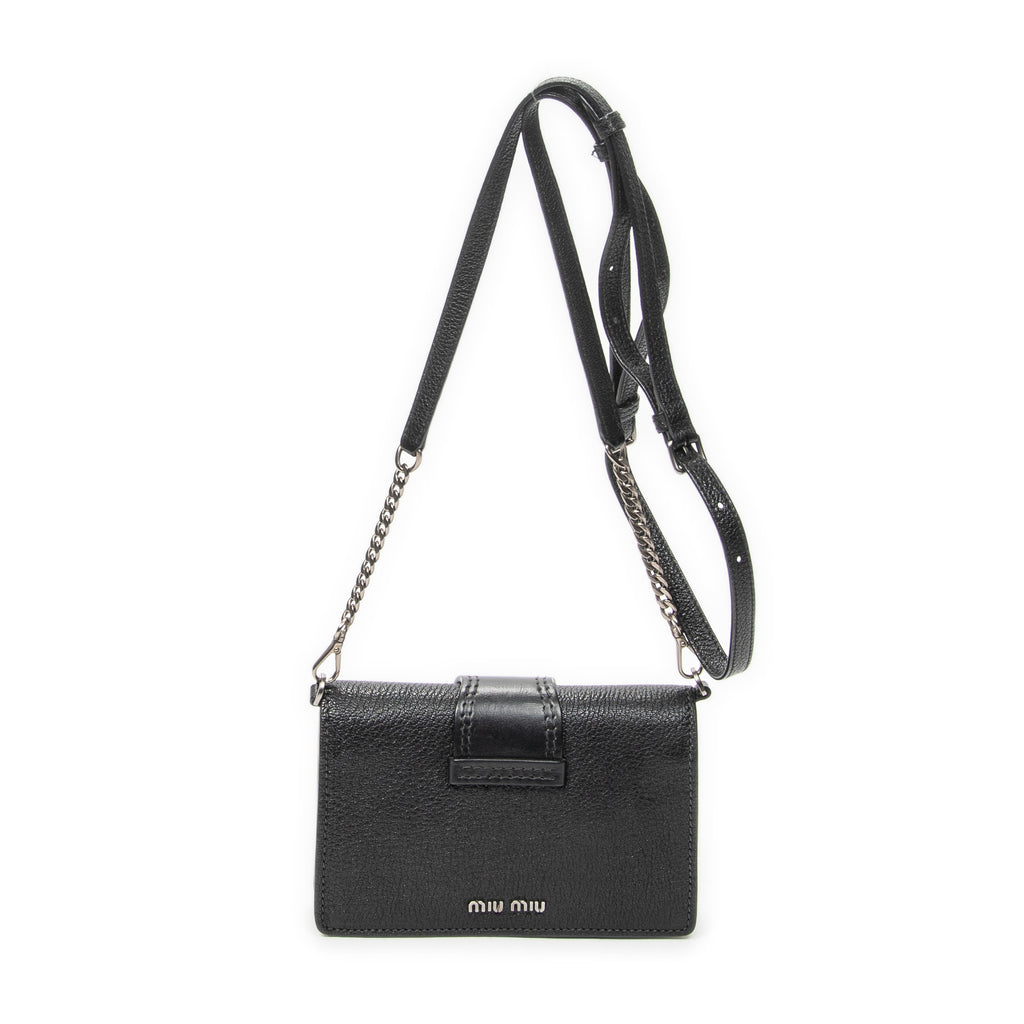 Shoulder Bag Mini Jewel Flap Crossbody Black Madras Leather