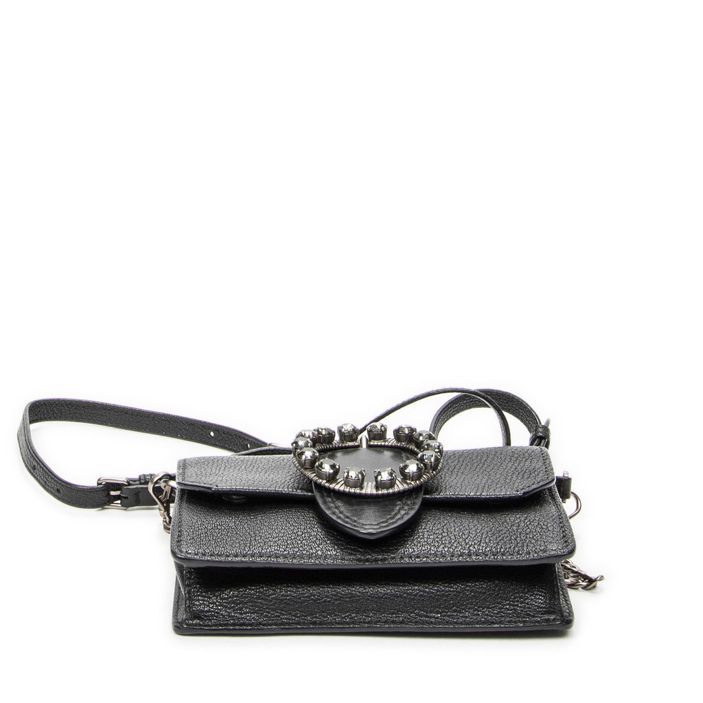 Shoulder Bag Mini Jewel Flap Crossbody Black Madras Leather
