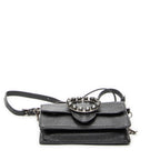 Shoulder Bag Mini Jewel Flap Crossbody Black Madras Leather