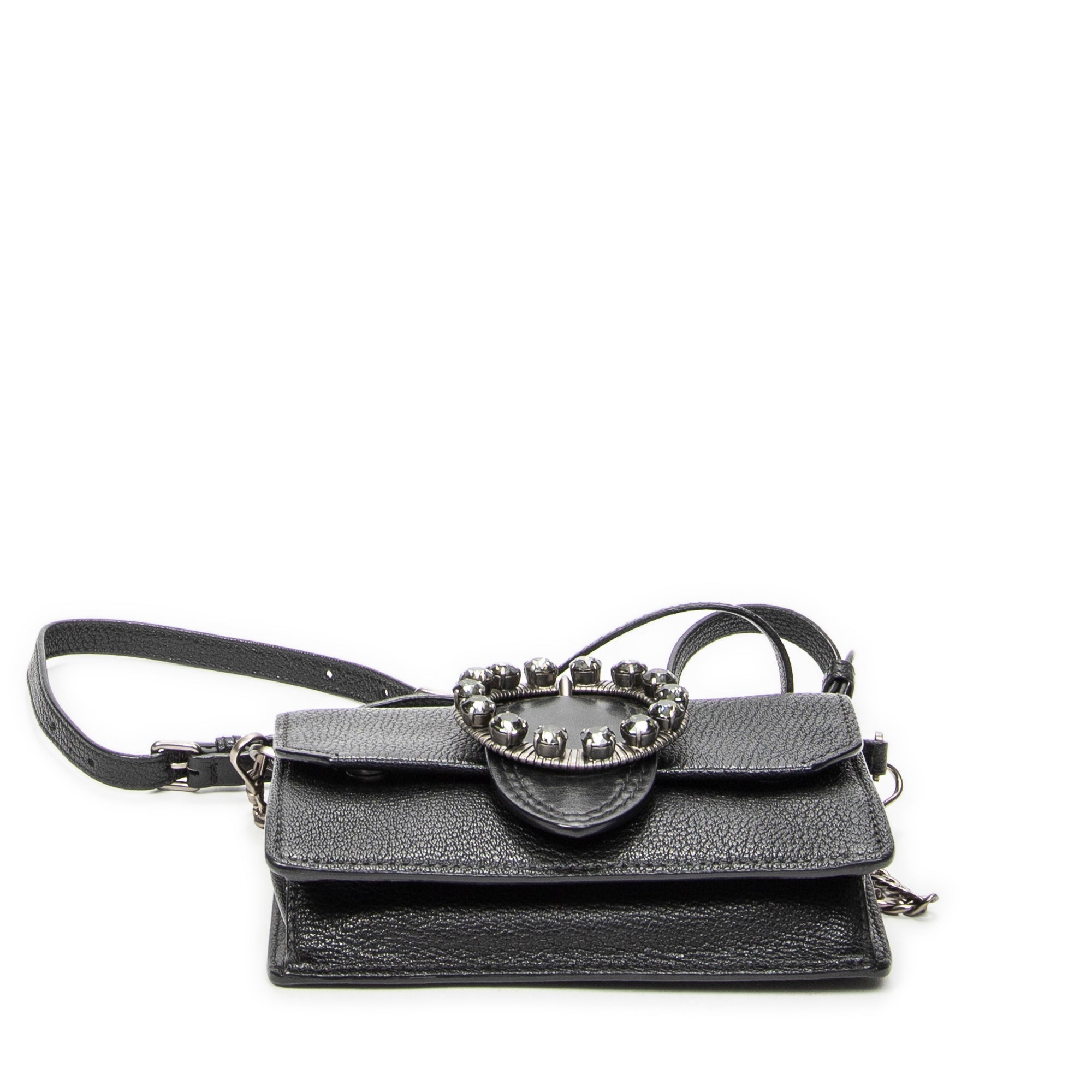 Shoulder Bag Mini Jewel Flap Crossbody Black Madras Leather