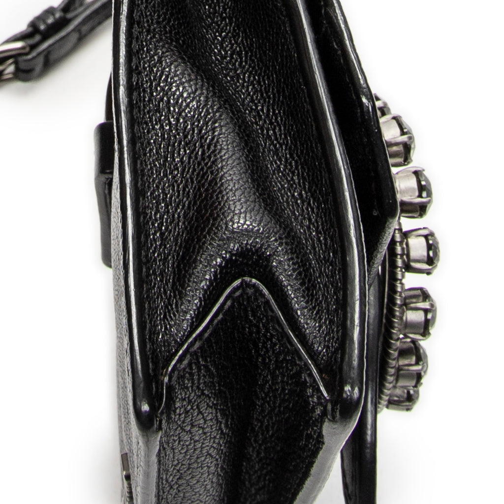 Shoulder Bag Mini Jewel Flap Crossbody Black Madras Leather