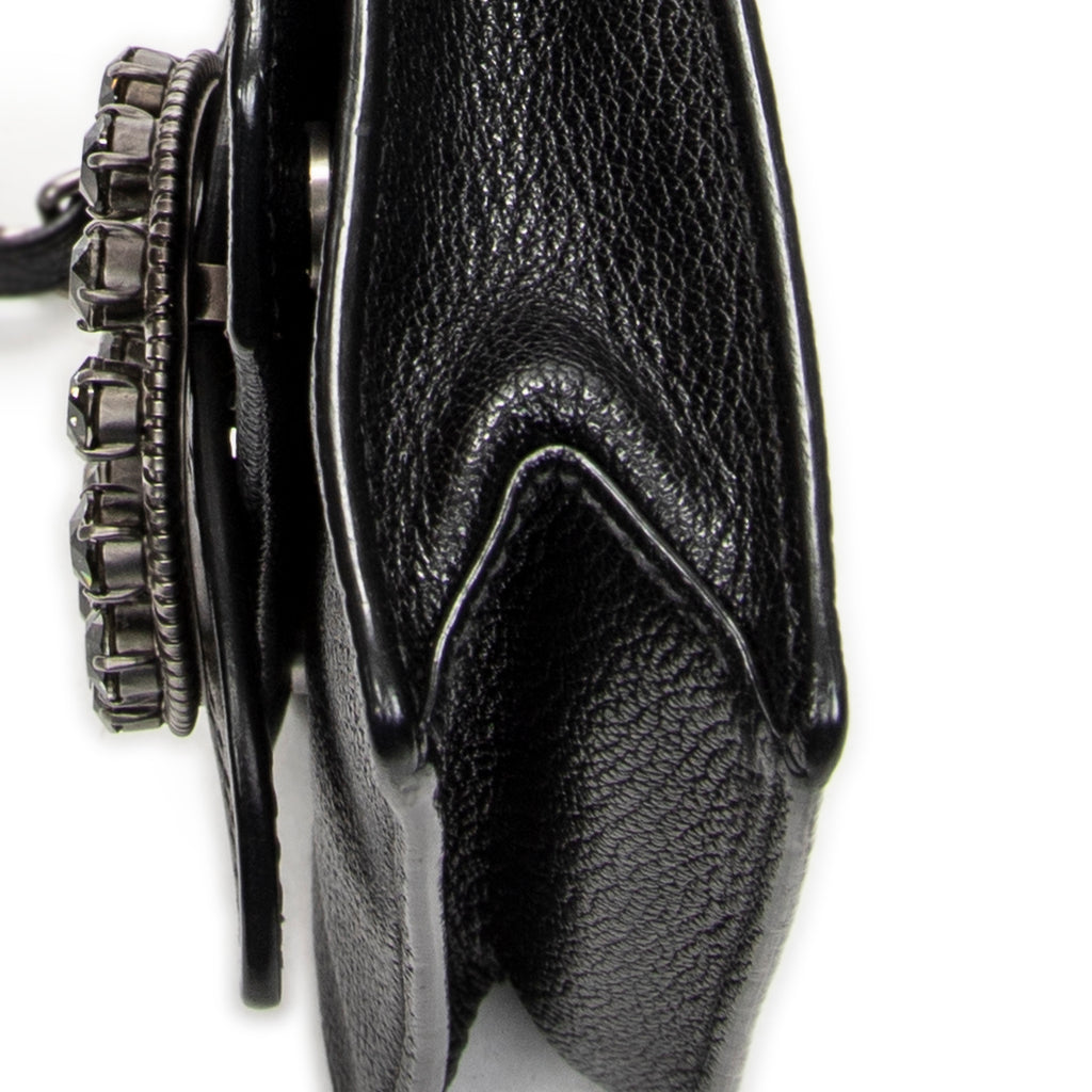 Shoulder Bag Mini Jewel Flap Crossbody Black Madras Leather