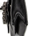 Shoulder Bag Mini Jewel Flap Crossbody Black Madras Leather