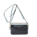 Shoulder Bag Double Zip Camera Crossbody Light Blue Madras Leather