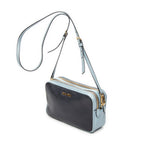 Shoulder Bag Double Zip Camera Crossbody Light Blue Madras Leather
