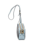 Shoulder Bag Double Zip Camera Crossbody Light Blue Madras Leather