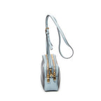 Shoulder Bag Double Zip Camera Crossbody Light Blue Madras Leather