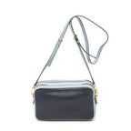Shoulder Bag Double Zip Camera Crossbody Light Blue Madras Leather