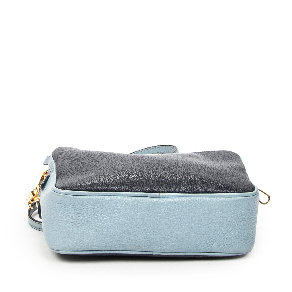 Shoulder Bag Double Zip Camera Crossbody Light Blue Madras Leather