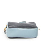 Shoulder Bag Double Zip Camera Crossbody Light Blue Madras Leather