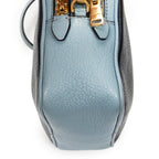 Shoulder Bag Double Zip Camera Crossbody Light Blue Madras Leather