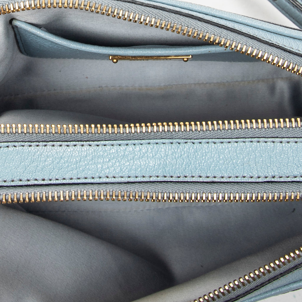 Shoulder Bag Double Zip Camera Crossbody Light Blue Madras Leather