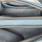 Shoulder Bag Double Zip Camera Crossbody Light Blue Madras Leather