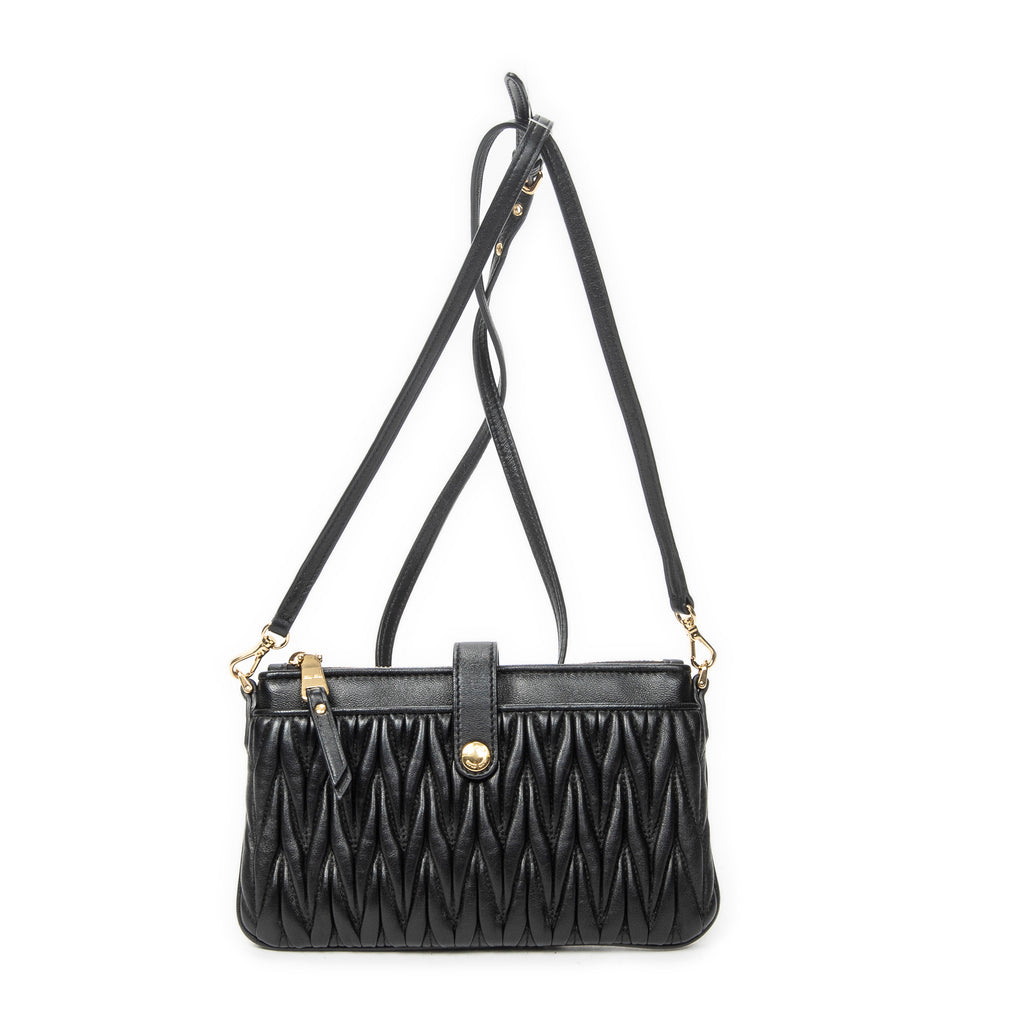 Shoulder Bag Zip Pochette Crossbody Black Nappa Matelasse Leather