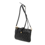 Shoulder Bag Zip Pochette Crossbody Black Nappa Matelasse Leather