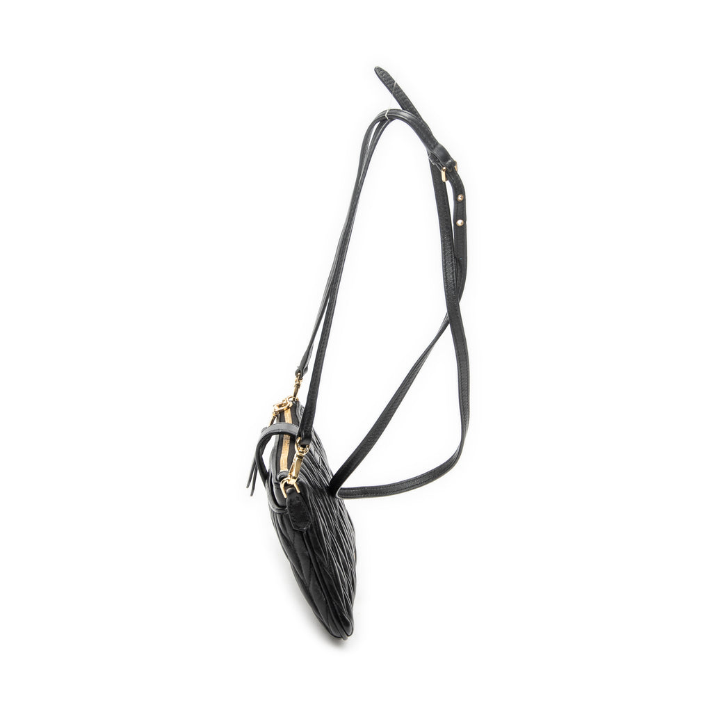Shoulder Bag Zip Pochette Crossbody Black Nappa Matelasse Leather