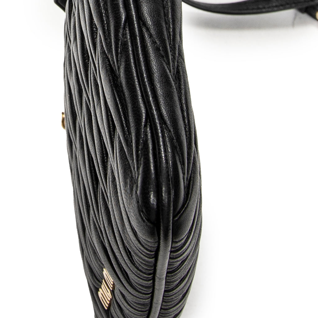 Shoulder Bag Zip Pochette Crossbody Black Nappa Matelasse Leather