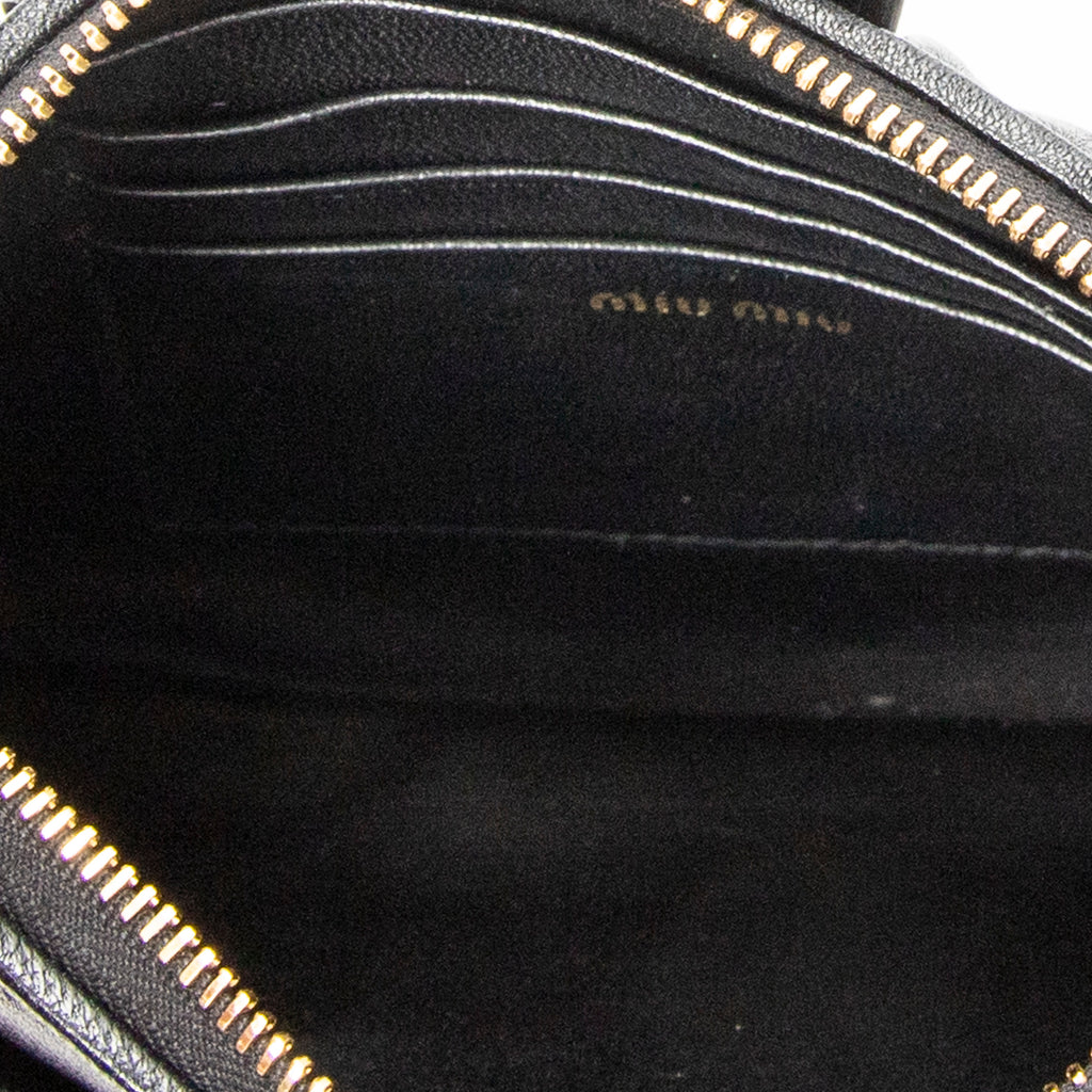 Shoulder Bag Zip Pochette Crossbody Black Nappa Matelasse Leather