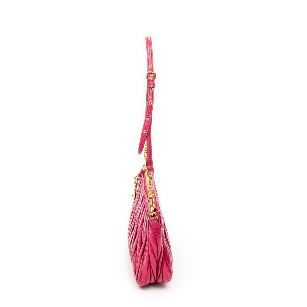Shoulder Bag Charm Zip Pochette Fuchsia Pink Matelasse Lux Leather