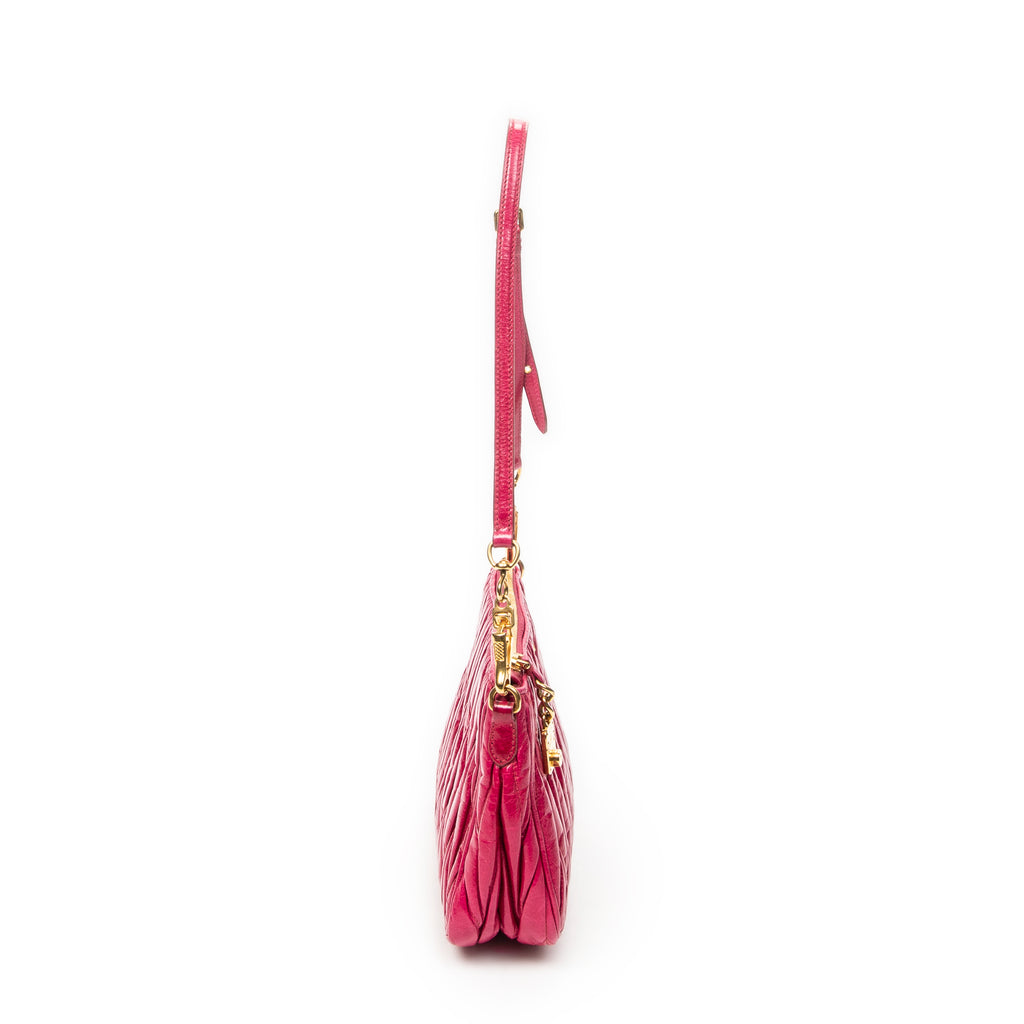 Shoulder Bag Charm Zip Pochette Fuchsia Pink Matelasse Lux Leather