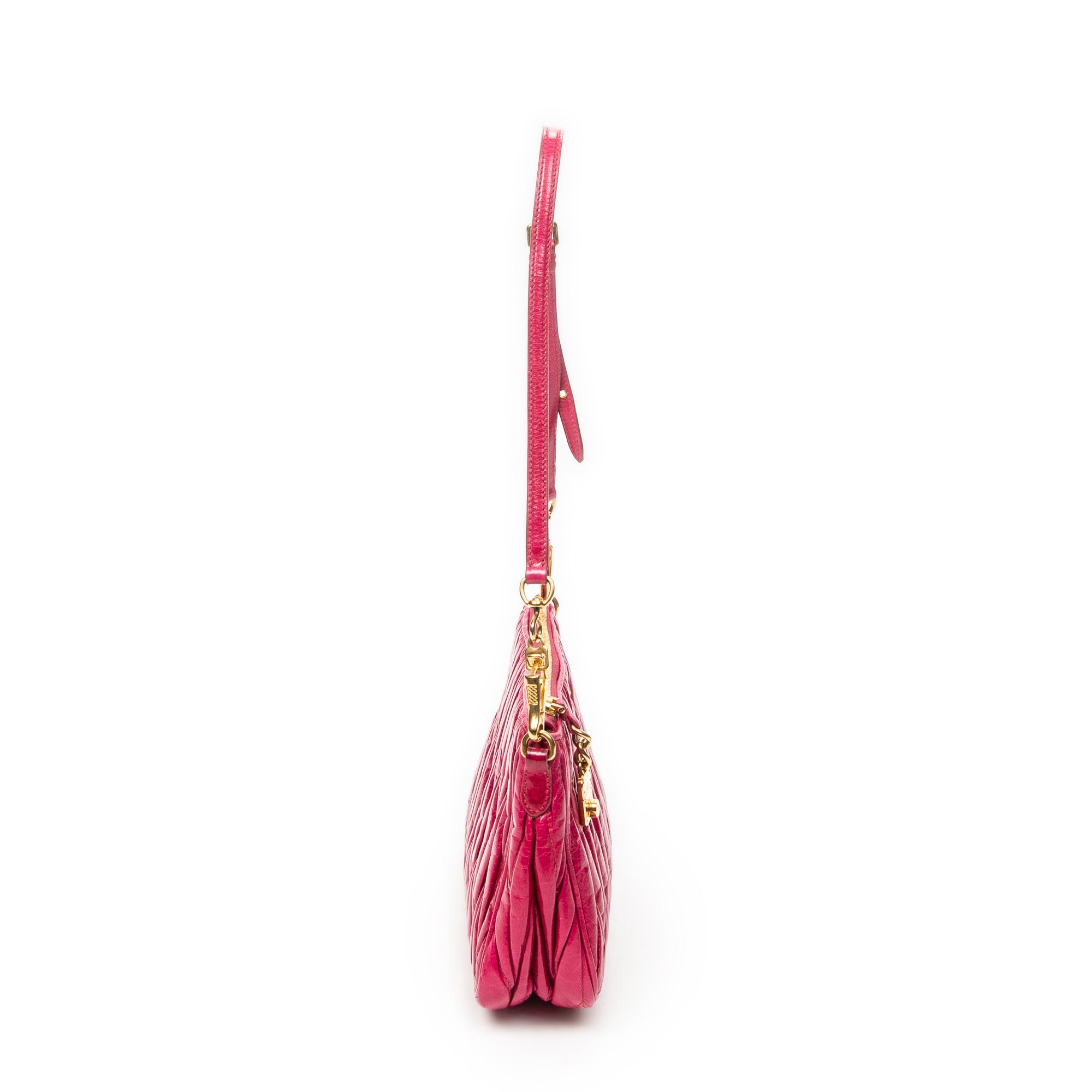 Shoulder Bag Charm Zip Pochette Fuchsia Pink Matelasse Lux Leather
