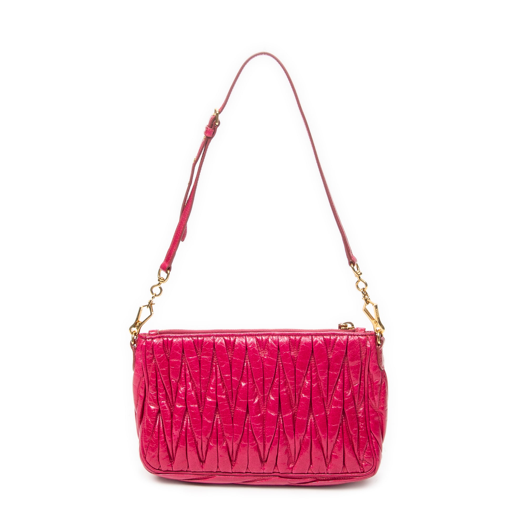Shoulder Bag Charm Zip Pochette Fuchsia Pink Matelasse Lux Leather