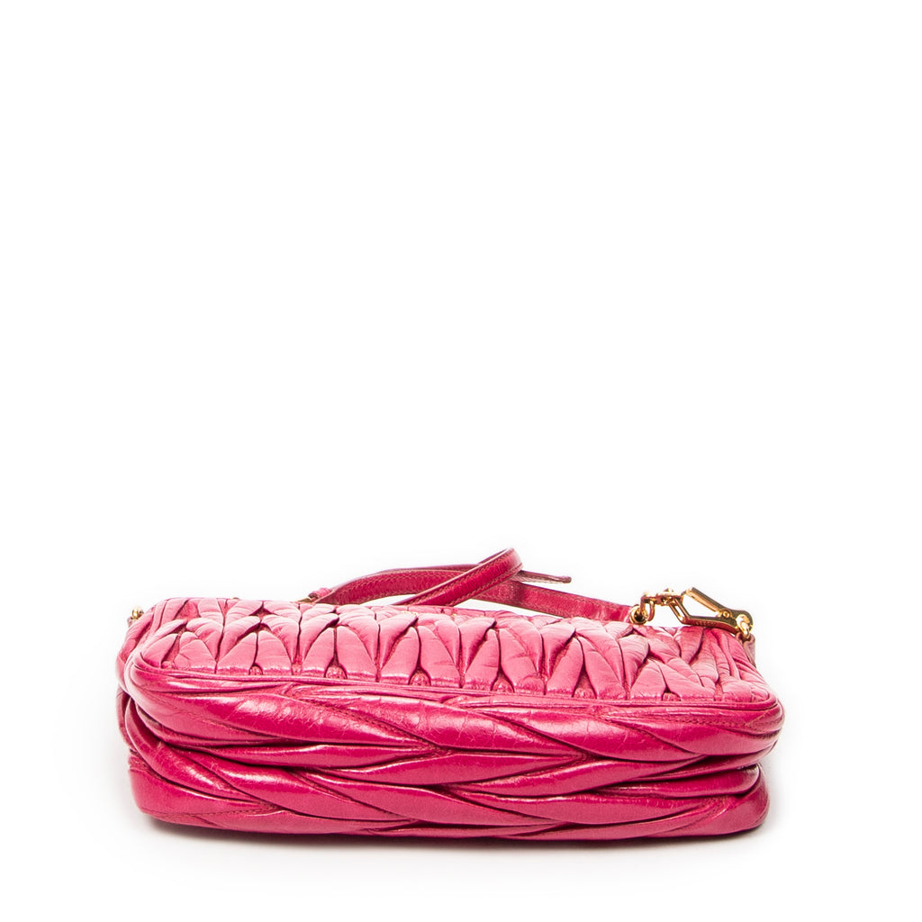 Shoulder Bag Charm Zip Pochette Fuchsia Pink Matelasse Lux Leather