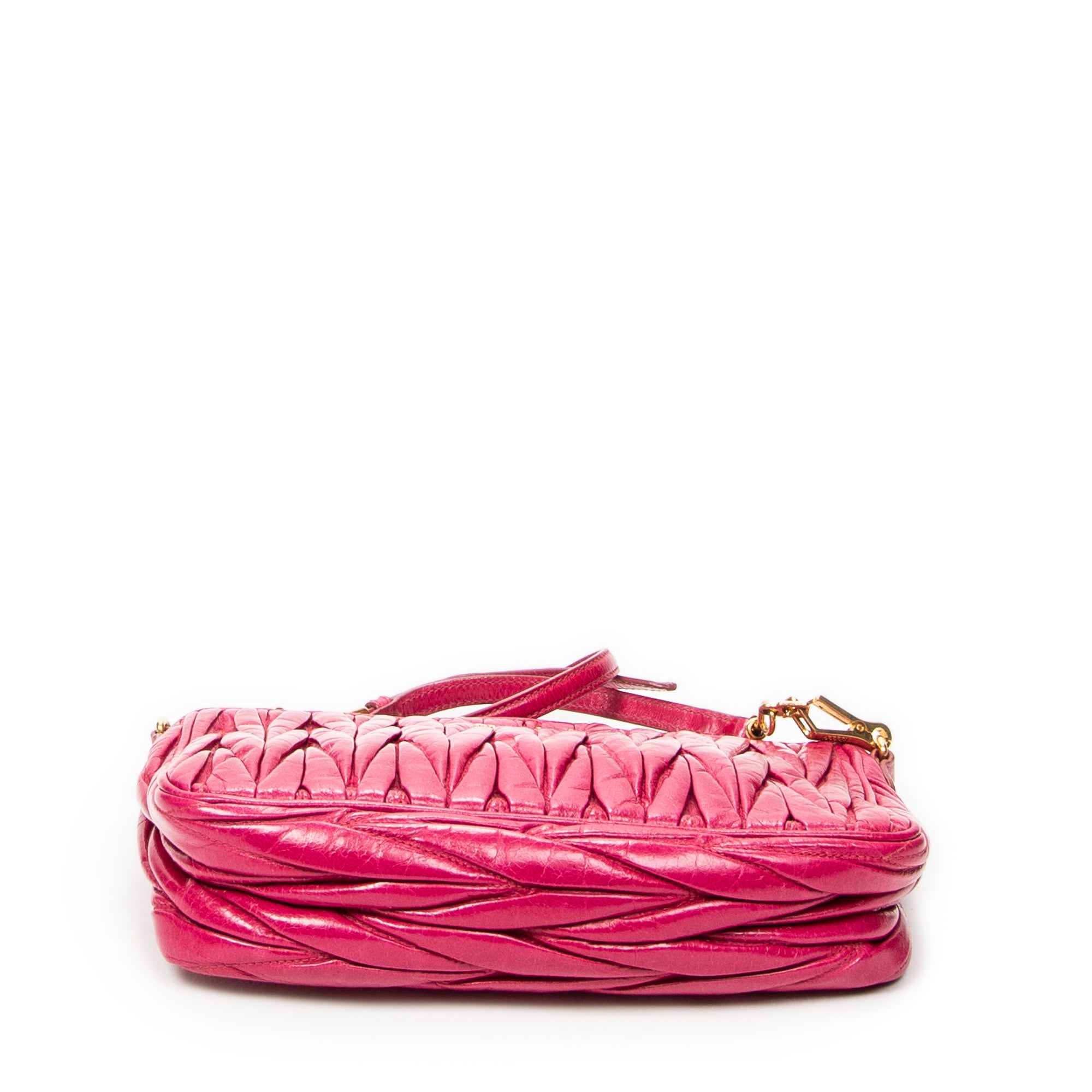 Shoulder Bag Charm Zip Pochette Fuchsia Pink Matelasse Lux Leather