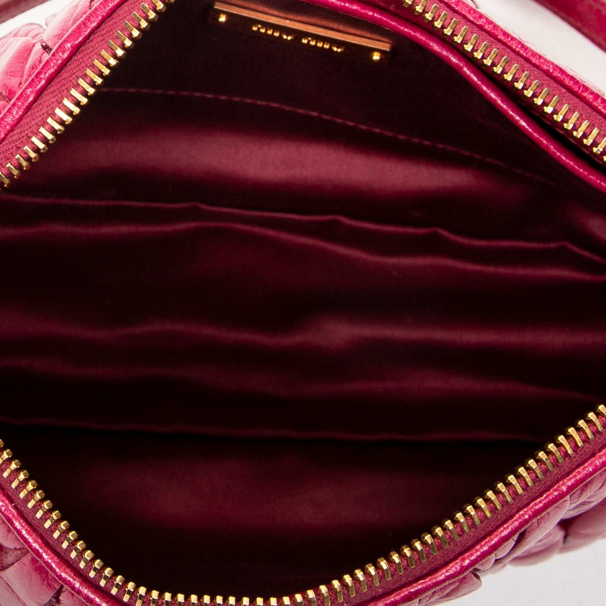 Shoulder Bag Charm Zip Pochette Fuchsia Pink Matelasse Lux Leather