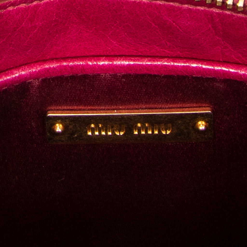 Shoulder Bag Charm Zip Pochette Fuchsia Pink Matelasse Lux Leather