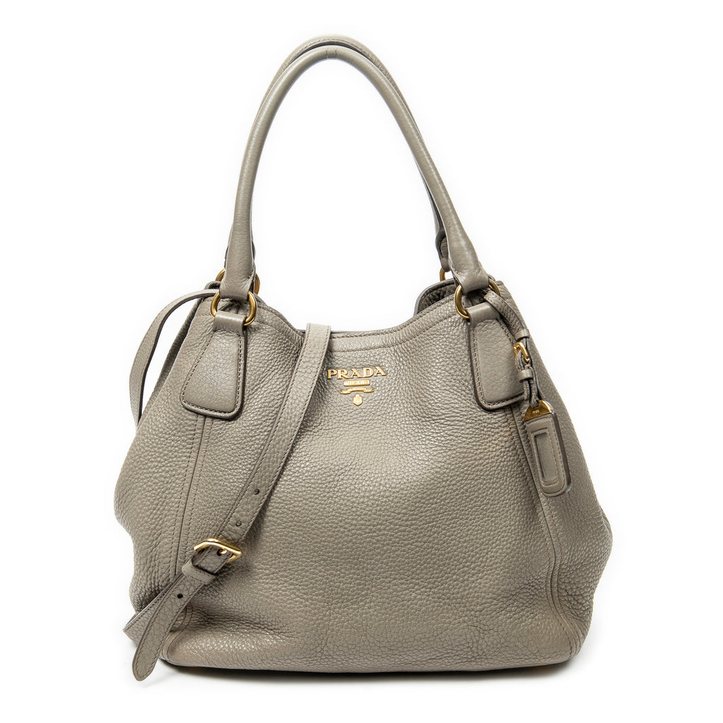 Shoulder Bag Convertible Tote Grey Vitello Daino Leather