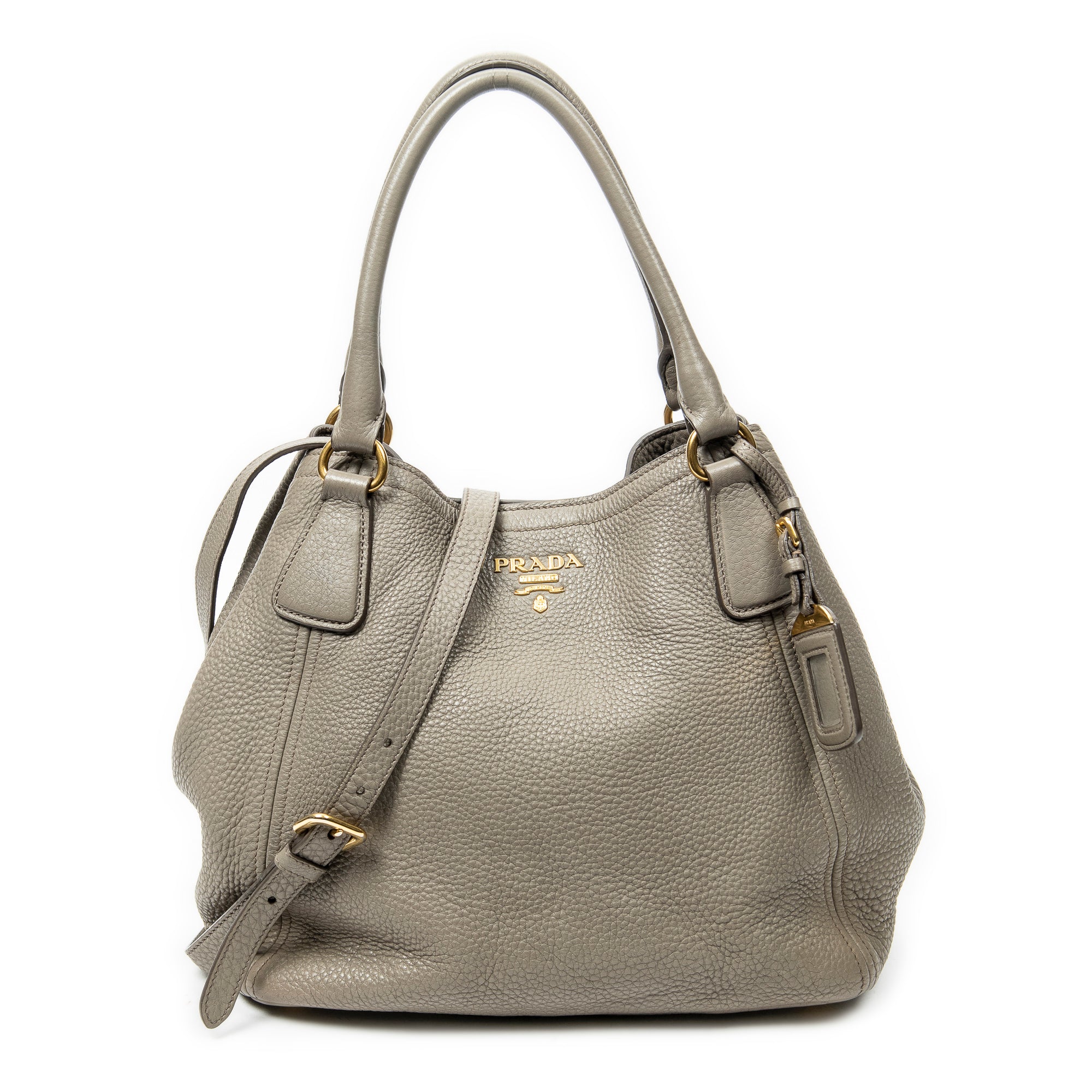 Shoulder Bag Convertible Tote Grey Vitello Daino Leather